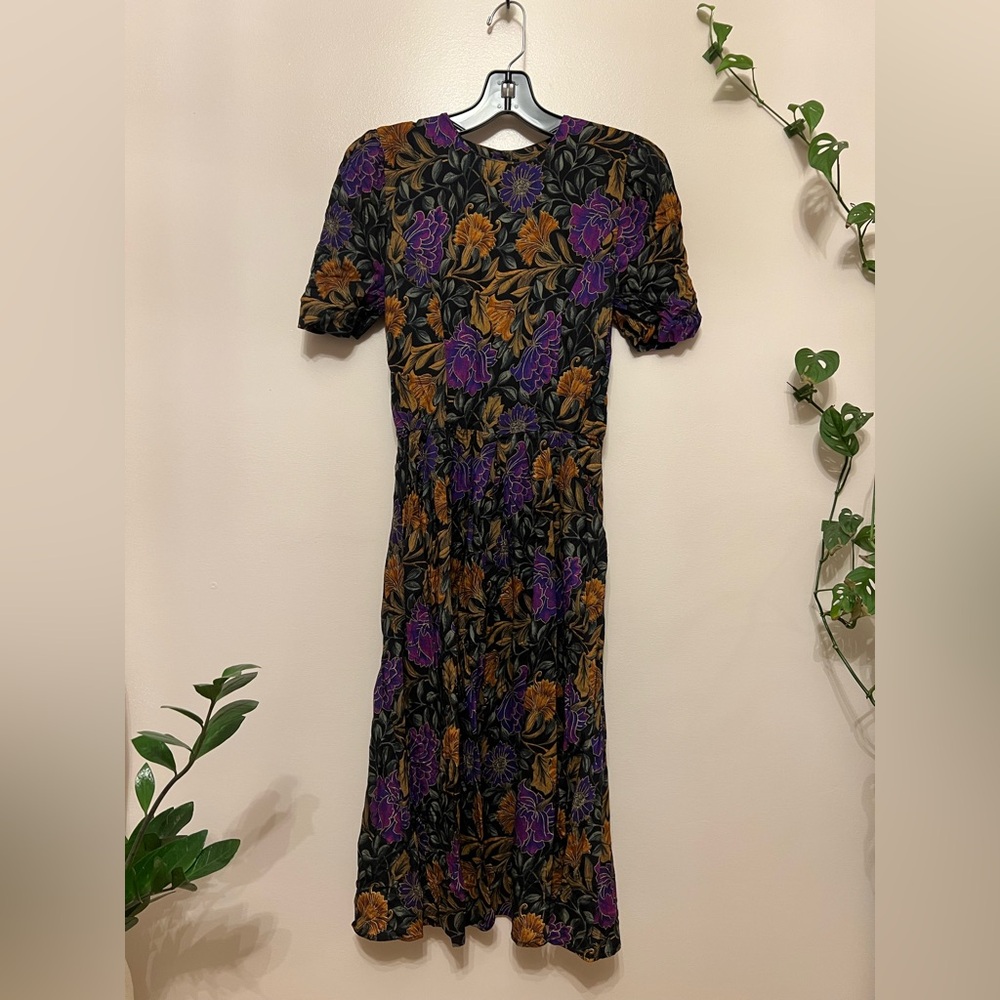 Floral Black Dress with button back and pockets